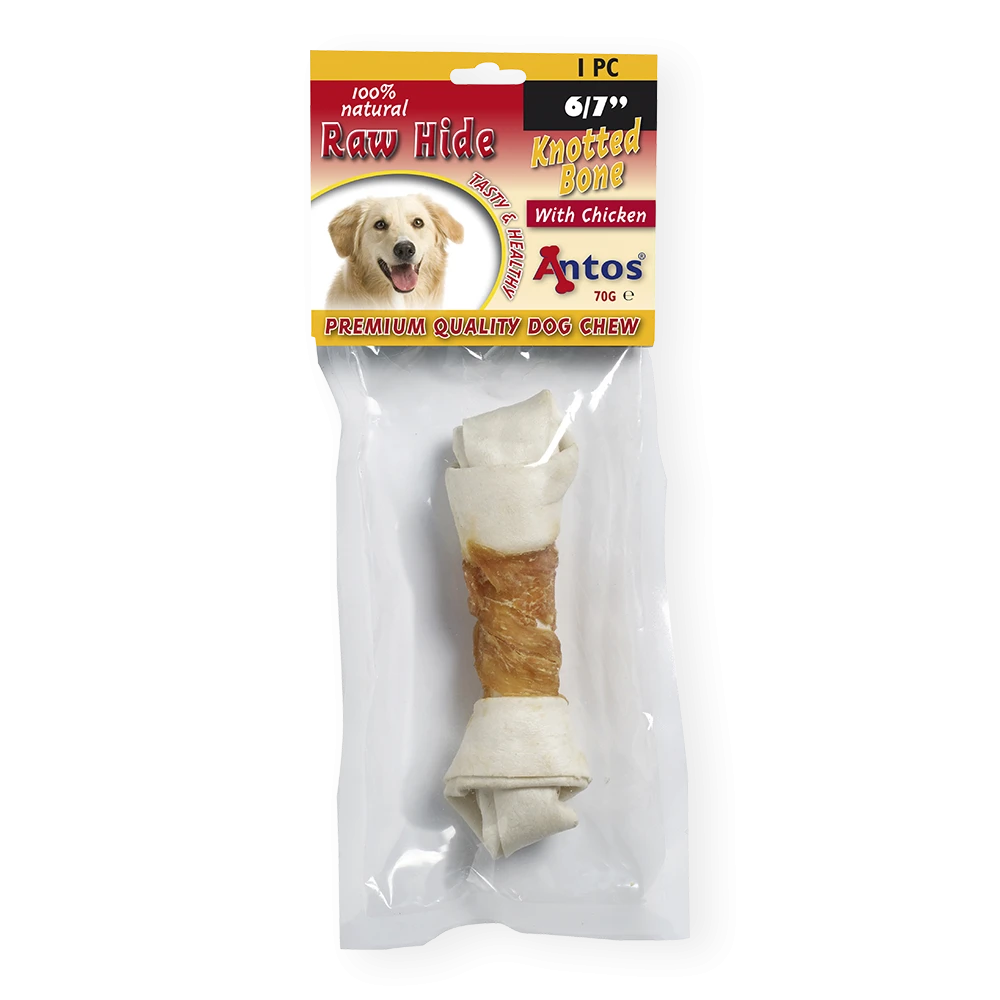 Raw Hide White + Chicken Knotted Bone 6/7" 1 Stück