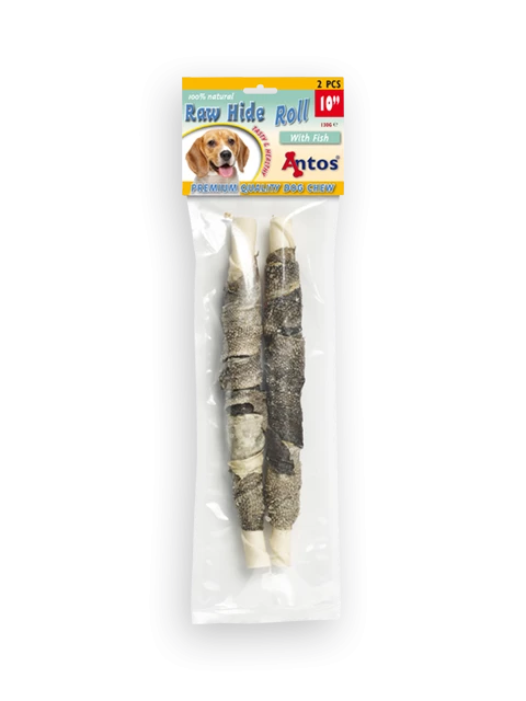 Raw Hide White + Fish Roll 10" 2 Stück