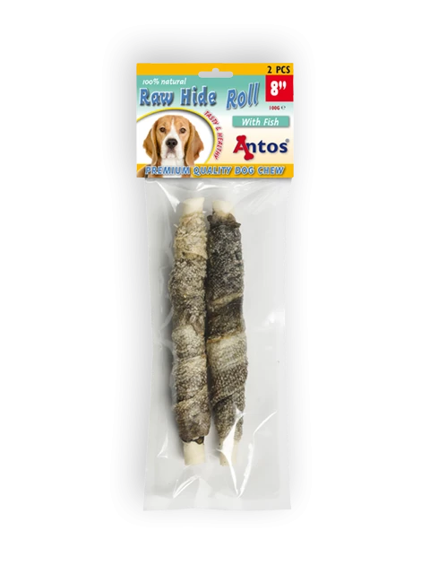 Raw Hide White + Fish Roll 8" 2 Stück