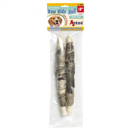 Raw Hide White + Fish Roll 10" 2 Stück