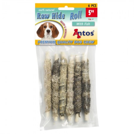 Raw Hide White + Fish Roll 5" 6 Stück