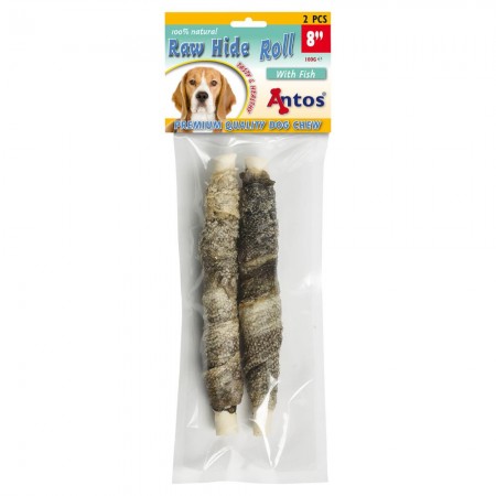 Raw Hide White + Fish Roll 8" 2 Stück